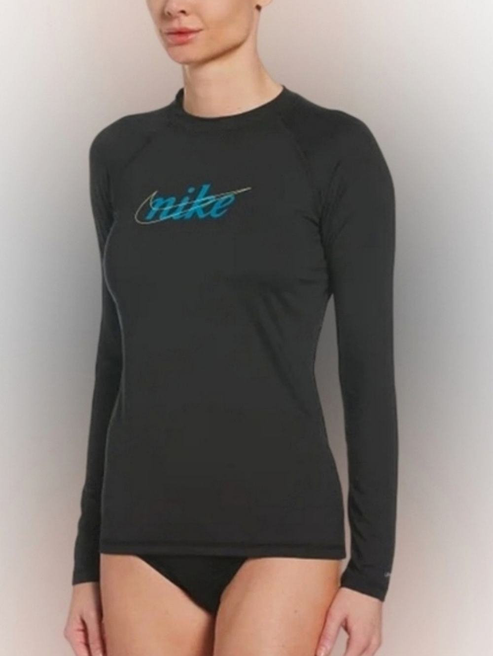 Nike Women's UPF 40+ Long Sleeve Logo Rashguard Swim Tee in NAVY BLUE Sz S-M